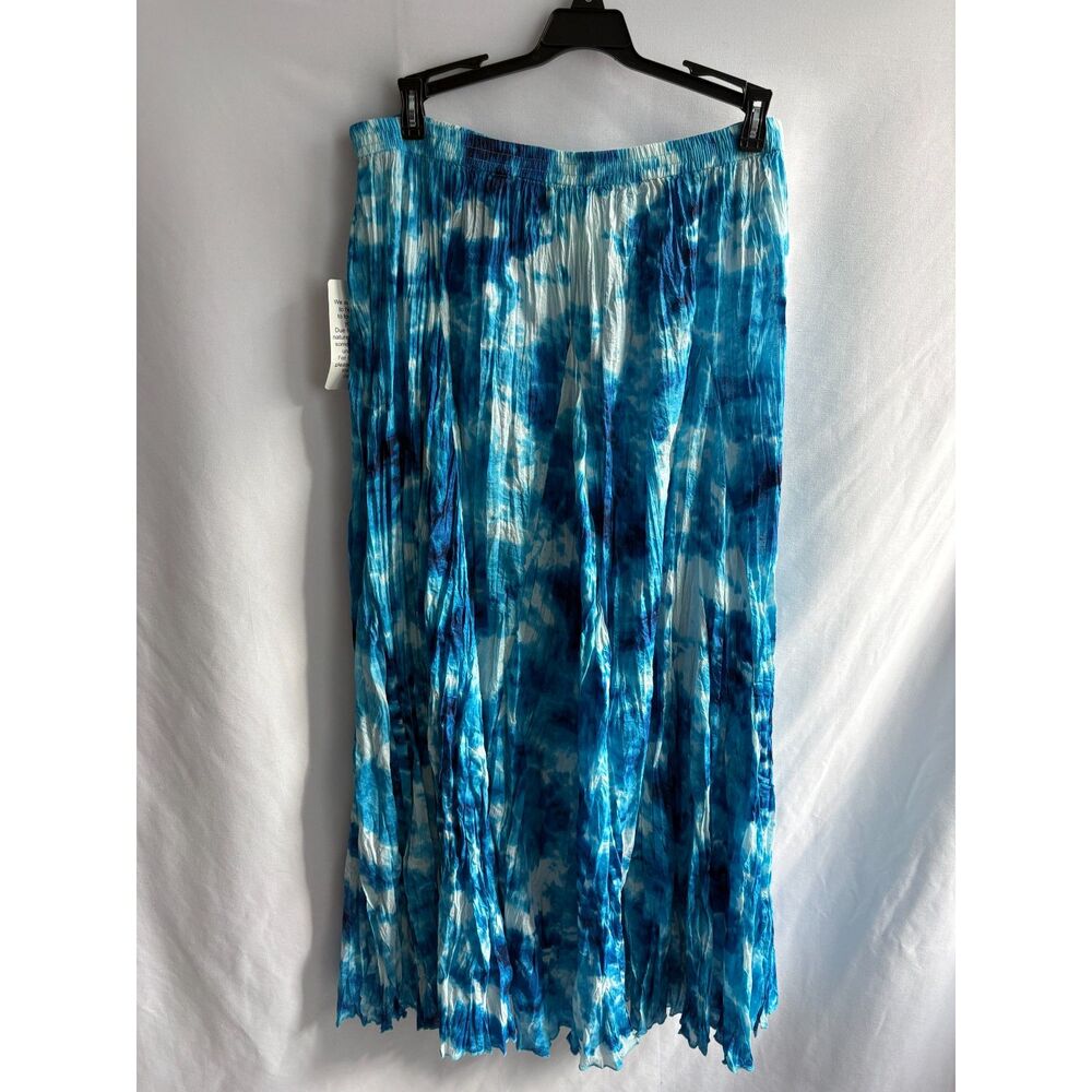 Woman Within NWT Crinkle Pull On Blue Skirt Midi Size 14/16 M Cotton Romantic